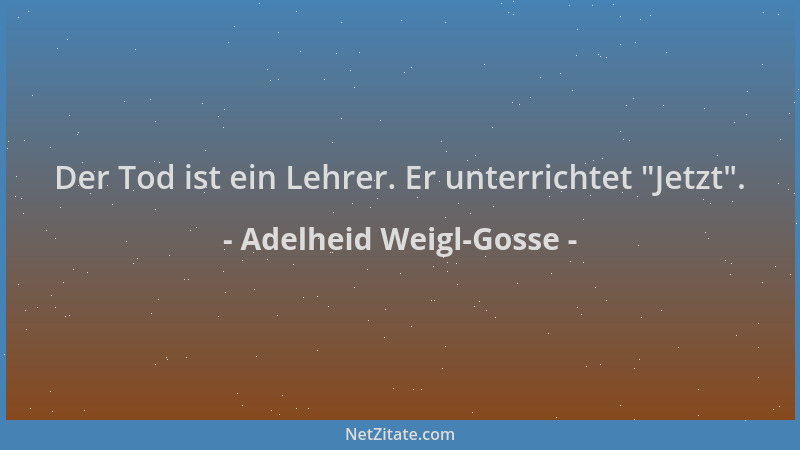 Adelheid Weigl-Gosse - Der Tod ist ein Lehrer. Er unterrichtet  "Jetzt "....