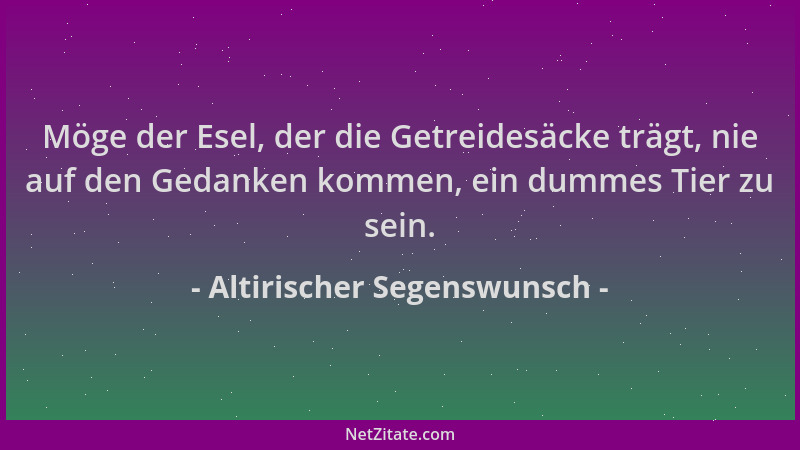 Altirischer Segenswunsch - Möge der Esel, der die Getreidesäcke trägt, nie auf den Gedanken kommen, ein dummes Tier zu sein...