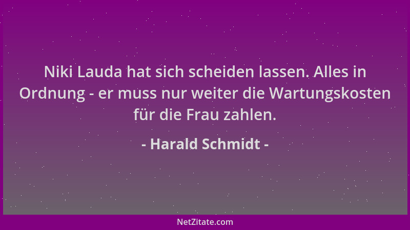 Harald Schmidt - Niki Lauda hat sich scheiden lassen. Alles in Ordnung - er muss nur weiter die Wartungskosten für die Frau...