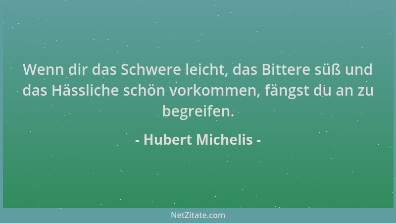 Hubert Michelis - Wenn dir das Schwere leicht, das Bittere süß und das Hässliche schön vorkommen, fängst du an zu begreifen...