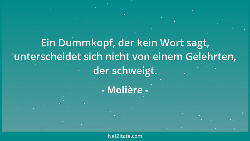 Molière - Ein Dummkopf, der kein Wort sagt, unterscheidet sich nicht von einem Gelehrten, der schweigt....