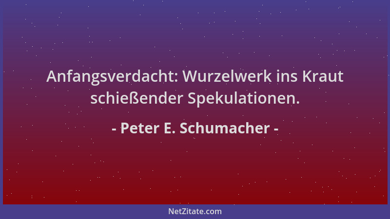 Peter E. Schumacher - Anfangsverdacht: Wurzelwerk ins Kraut schießender Spekulationen....