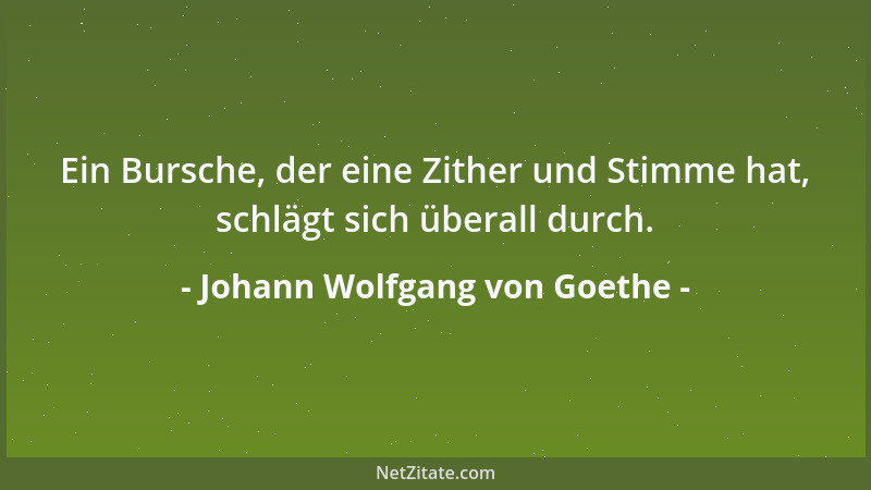 Johann Wolfgang von Goethe - Ein Bursche, der eine Zither und Stimme hat, schlägt sich überall durch....