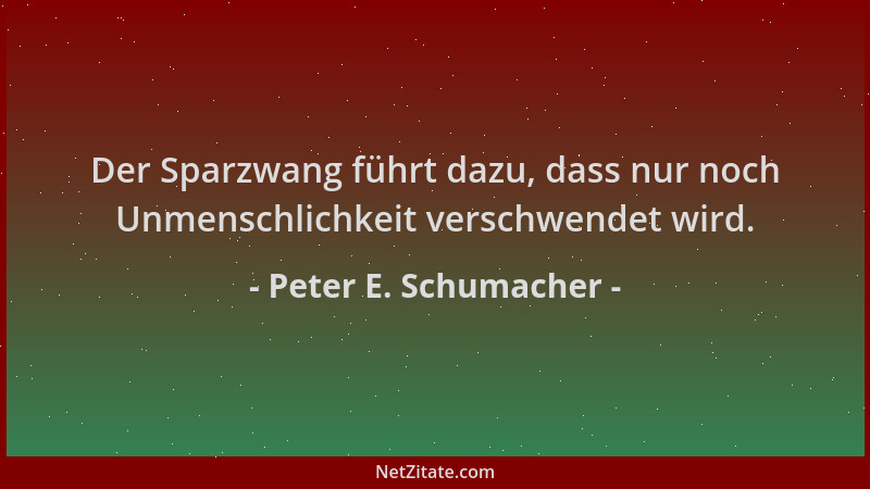 Peter E. Schumacher - Der Sparzwang führt dazu, dass nur noch Unmenschlichkeit verschwendet wird....