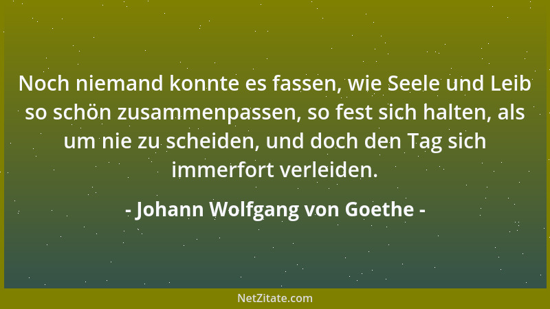 Johann Wolfgang von Goethe - Noch niemand konnte es fassen, wie Seele und Leib so schön zusammenpassen, so fest sich halten...