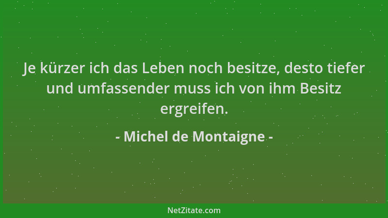 Michel de Montaigne - Je kürzer ich das Leben noch besitze, desto tiefer und umfassender muss ich von ihm Besitz ergreifen....