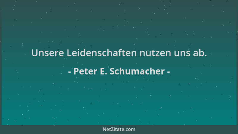 Peter E. Schumacher - Unsere Leidenschaften nutzen uns ab....