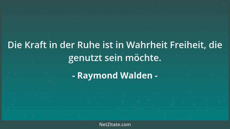 Raymond Walden - Die Kraft in der Ruhe ist in Wahrheit Freiheit, die genutzt sein möchte....