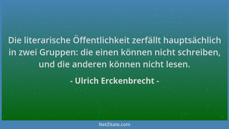 Ulrich Erckenbrecht - Die literarische Öffentlichkeit zerfällt hauptsächlich in zwei Gruppen: die einen können nicht schrei...