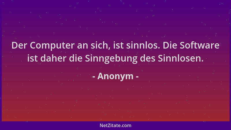 Anonym - Der Computer an sich, ist sinnlos. Die Software ist daher die Sinngebung des Sinnlosen....