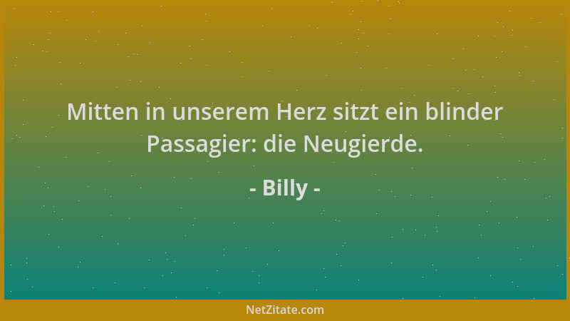 Billy - Mitten in unserem Herz sitzt ein blinder Passagier: die Neugierde....