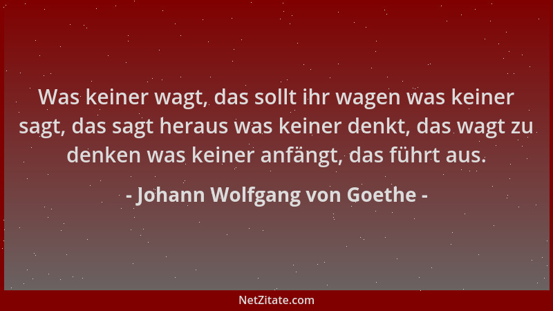 Johann Wolfgang von Goethe - Was keiner wagt, das sollt ihr wagen was keiner sagt, das sagt heraus was keiner denkt, das wa...