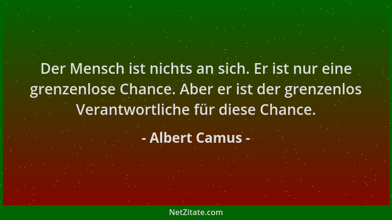 Albert Camus - Der Mensch ist nichts an sich. Er ist nur eine grenzenlose Chance. Aber er ist der grenzenlos Verantwortlich...