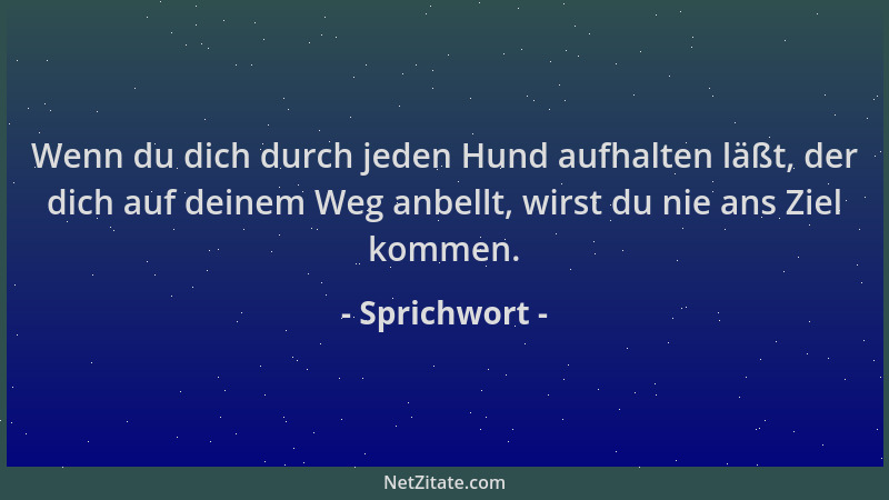 Sprichwort - Wenn du dich durch jeden Hund aufhalten läßt, der dich auf deinem Weg anbellt, wirst du nie ans Ziel kommen....