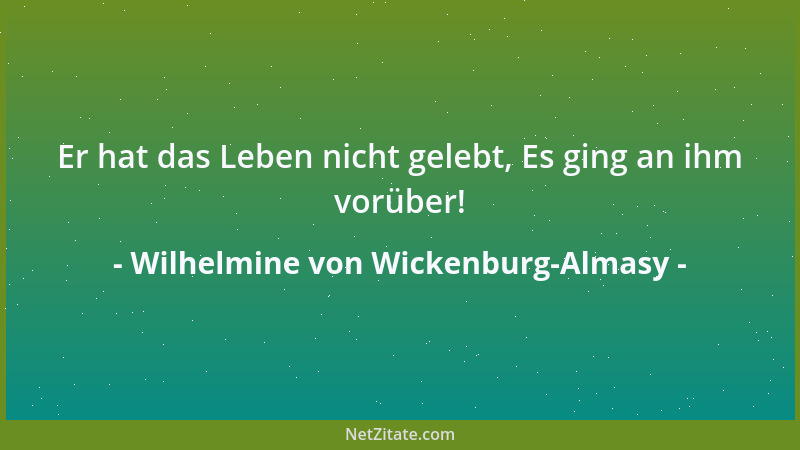 Wilhelmine von Wickenburg-Almasy - Er hat das Leben nicht gelebt, Es ging an ihm vorüber!...