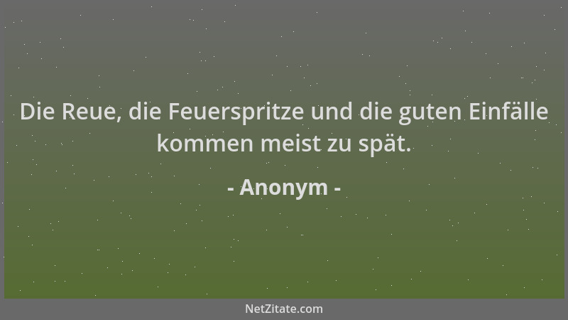 Anonym - Die Reue, die Feuerspritze und die guten Einfälle kommen meist zu spät....