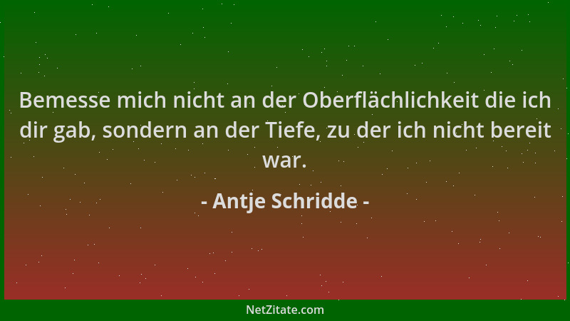 Antje Schridde - Bemesse mich nicht an der Oberflächlichkeit die ich dir gab, sondern an der Tiefe, zu der ich nicht bereit...