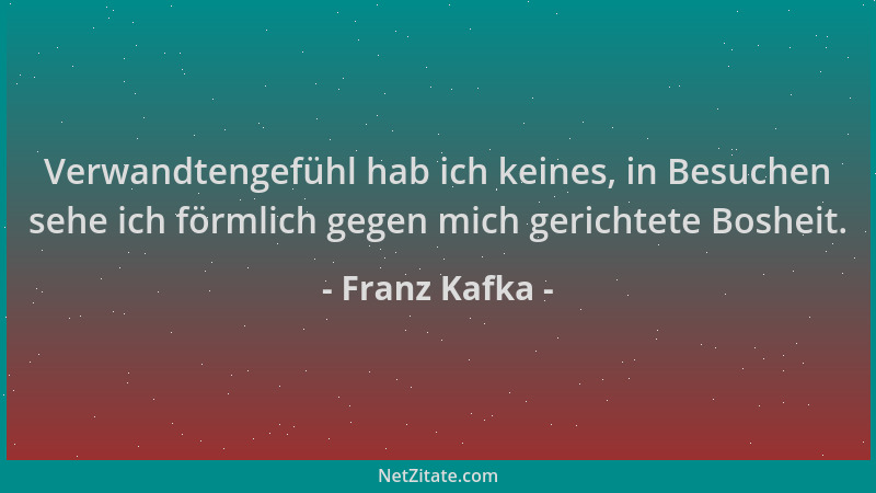 Franz Kafka - Verwandtengefühl hab ich keines, in Besuchen sehe ich förmlich gegen mich gerichtete Bosheit....