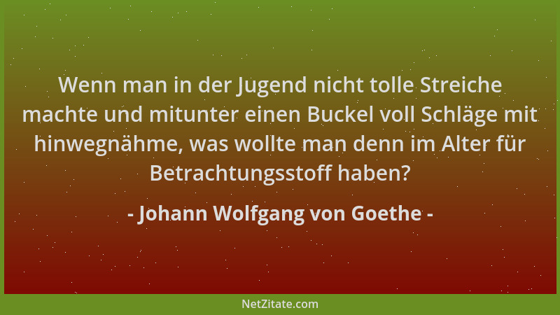 Johann Wolfgang von Goethe - Wenn man in der Jugend nicht tolle Streiche machte und mitunter einen Buckel voll Schläge mit...