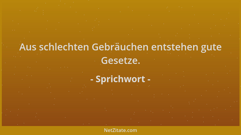 Sprichwort - Aus schlechten Gebräuchen entstehen gute Gesetze....