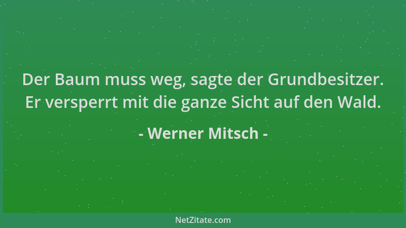 Werner Mitsch - Der Baum muss weg, sagte der Grundbesitzer. Er versperrt mit die ganze Sicht auf den Wald....