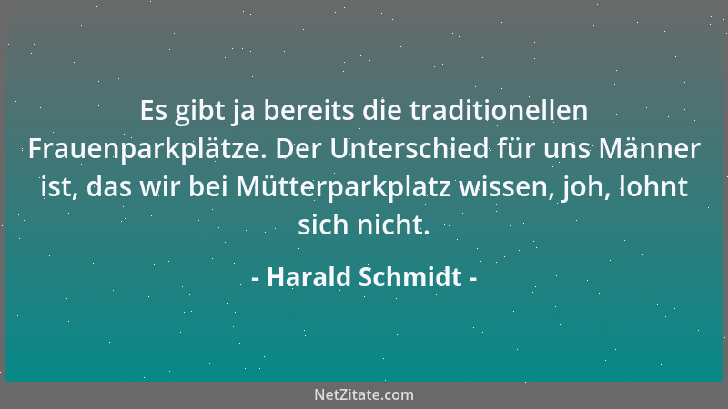 Harald Schmidt - Es gibt ja bereits die traditionellen Frauenparkplätze. Der Unterschied für uns Männer ist, das wir bei Mü...