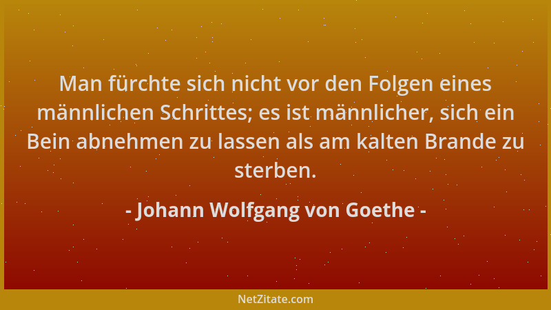 Johann Wolfgang von Goethe - Man fürchte sich nicht vor den Folgen eines männlichen Schrittes; es ist männlicher, sich ein...