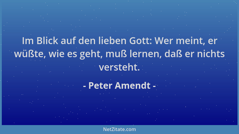 Peter Amendt - Im Blick auf den lieben Gott: Wer meint, er wüßte, wie es geht, muß lernen, daß er nichts versteht....