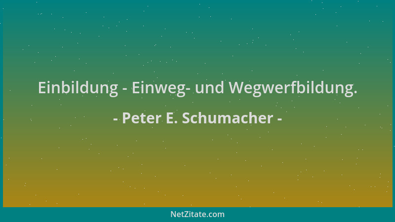 Peter E. Schumacher - Einbildung - Einweg- und Wegwerfbildung....