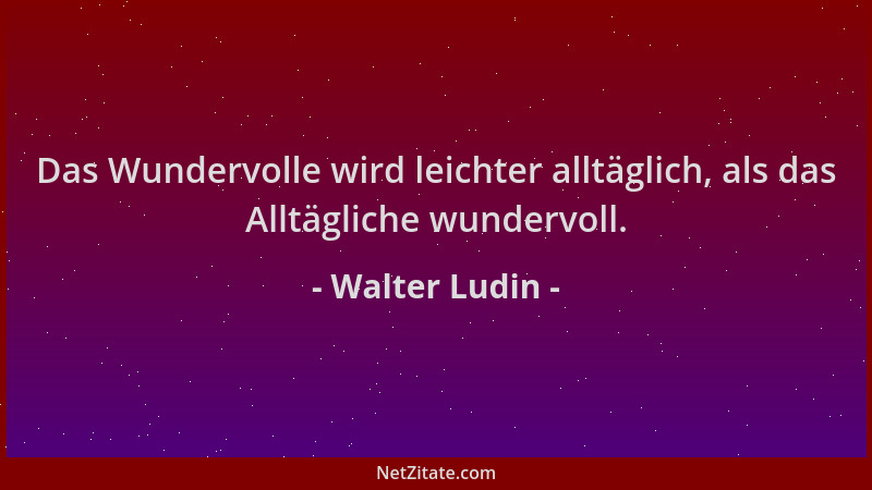 Walter Ludin - Das Wundervolle wird leichter alltäglich, als das Alltägliche wundervoll....