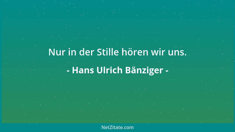 Hans Ulrich Bänziger - Nur in der Stille hören wir uns....
