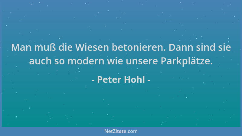 Peter Hohl - Man muß die Wiesen betonieren. Dann sind sie auch so modern wie unsere Parkplätze....
