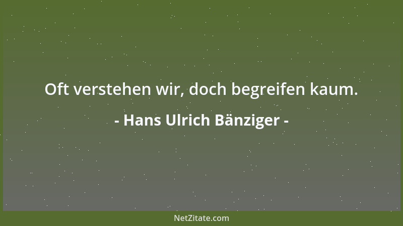 Hans Ulrich Bänziger - Oft verstehen wir, doch begreifen kaum....