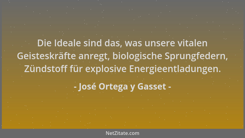 José Ortega y Gasset - Die Ideale sind das, was unsere vitalen Geisteskräfte anregt, biologische Sprungfedern, Zündstoff fü...