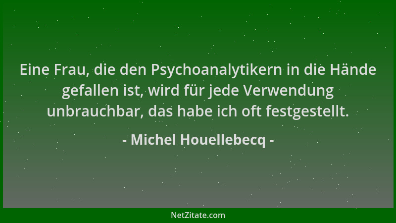 Michel Houellebecq - Eine Frau, die den Psychoanalytikern in die Hände gefallen ist, wird für jede Verwendung unbrauchbar,...