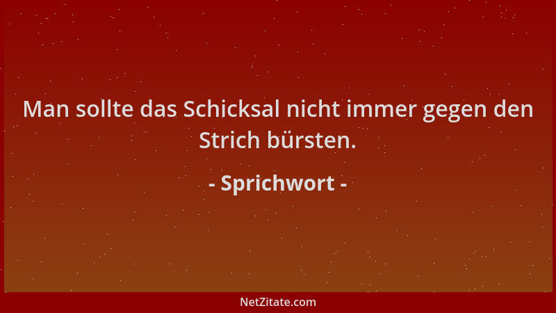Sprichwort - Man sollte das Schicksal nicht immer gegen den Strich bürsten....
