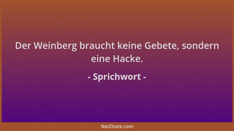Sprichwort - Der Weinberg braucht keine Gebete, sondern eine Hacke....