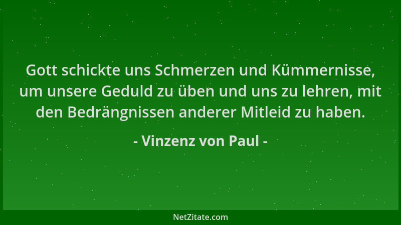 Vinzenz von Paul - Gott schickte uns Schmerzen und Kümmernisse, um unsere Geduld zu üben und uns zu lehren, mit den Bedräng...