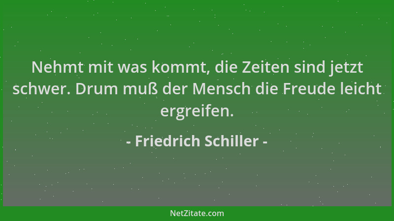 Friedrich Schiller - Nehmt mit was kommt, die Zeiten sind jetzt schwer. Drum muß der Mensch die Freude leicht ergreifen....