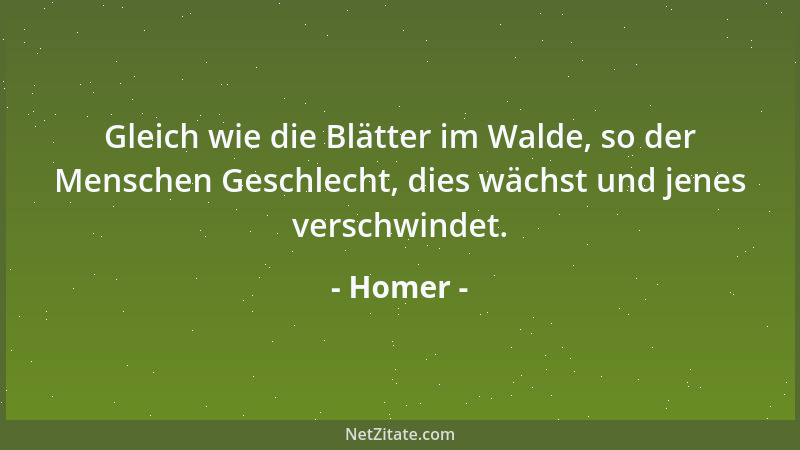Homer - Gleich wie die Blätter im Walde, so der Menschen Geschlecht, dies wächst und jenes verschwindet....