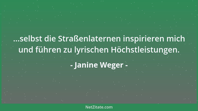 Janine Weger - ...selbst die Straßenlaternen inspirieren mich und führen zu lyrischen Höchstleistungen....