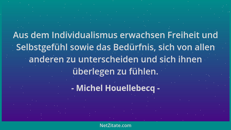 Michel Houellebecq - Aus dem Individualismus erwachsen Freiheit und Selbstgefühl sowie das Bedürfnis, sich von allen andere...