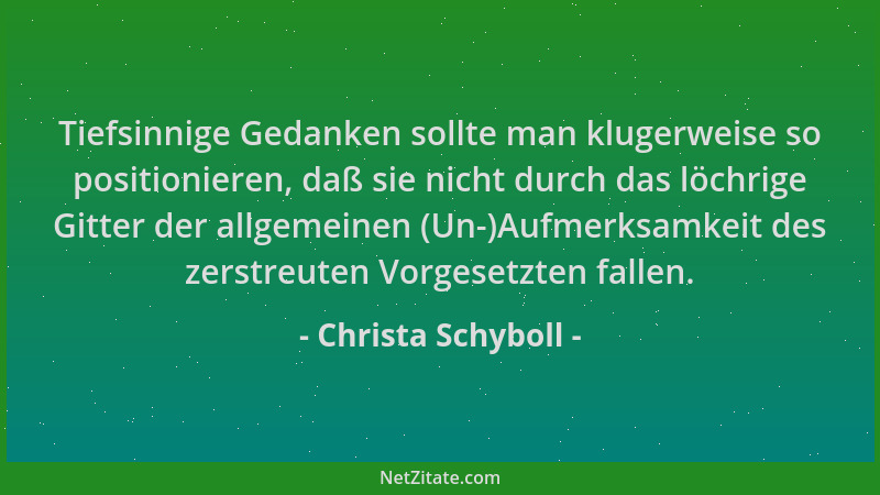 Christa Schyboll - Tiefsinnige Gedanken sollte man klugerweise so positionieren, daß sie nicht durch das löchrige Gitter de...