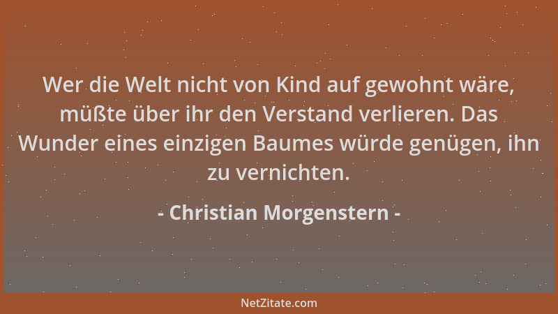 Christian Morgenstern - Wer die Welt nicht von Kind auf gewohnt wäre, müßte über ihr den Verstand verlieren. Das Wunder ein...