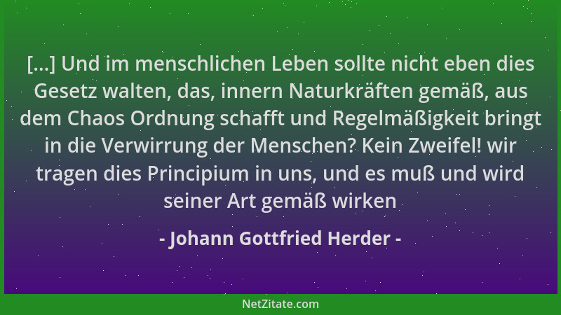 Johann Gottfried Herder - [...] Und im menschlichen Leben sollte nicht eben dies Gesetz walten, das, innern Naturkräften ge...