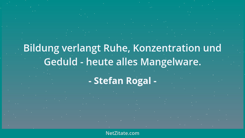 Stefan Rogal - Bildung verlangt Ruhe, Konzentration und Geduld - heute alles Mangelware....