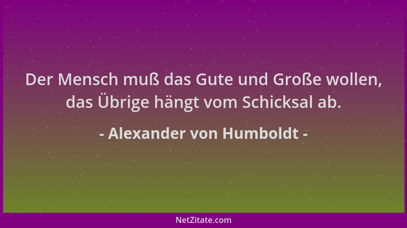 Alexander von Humboldt - Der Mensch muß das Gute und Große wollen, das Übrige hängt vom Schicksal ab....