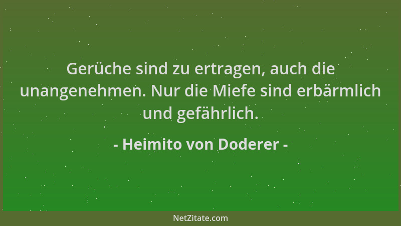 Heimito von Doderer - Gerüche sind zu ertragen, auch die unangenehmen. Nur die Miefe sind erbärmlich und gefährlich....