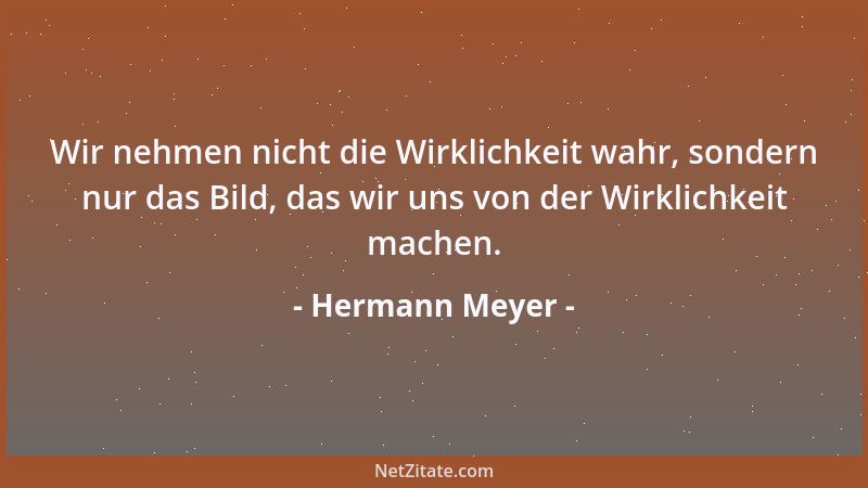 Hermann Meyer - Wir nehmen nicht die Wirklichkeit wahr, sondern nur das Bild, das wir uns von der Wirklichkeit machen....