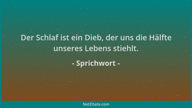 Sprichwort - Der Schlaf ist ein Dieb, der uns die Hälfte unseres Lebens stiehlt....